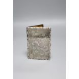 A late Victorian engraved silver card/stamp case, Birmingham, 1890, maker' mark rubbed, 10.2cm, with
