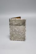 A late Victorian engraved silver card/stamp case, Birmingham, 1890, maker' mark rubbed, 10.2cm, with