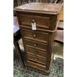 A 19th century French marble topped walnut bedside chest, width 41cm depth 38cm height 97cm