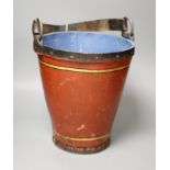 A painted leather fire bucket, height 34cm (handle down)