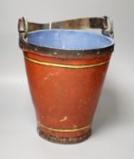 A painted leather fire bucket, height 34cm (handle down)