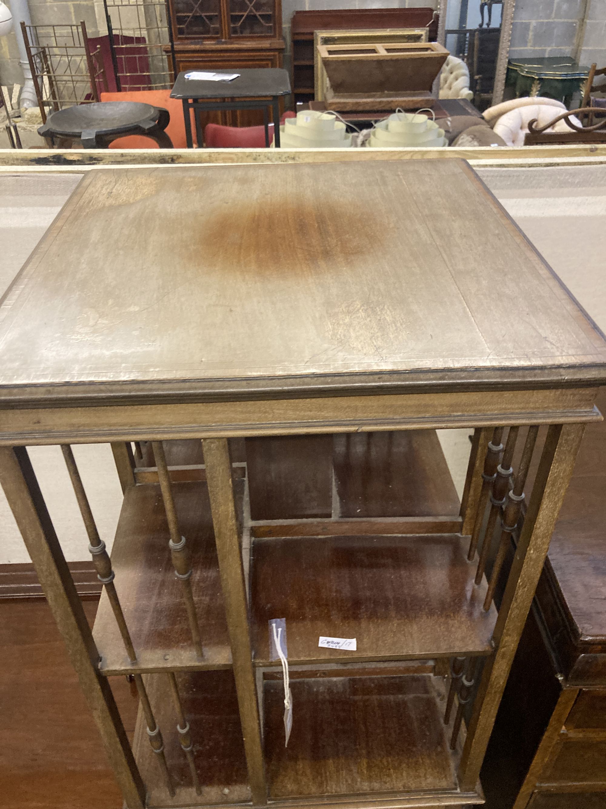 An Edwardian satinwood banded mahogany revolving bookcase, width 48cm height 89cm - Image 2 of 4