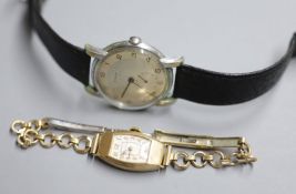 A lady's 9ct gold Waltham wrist watch on plated strap and a gentleman's stainless steel Cyma wrist
