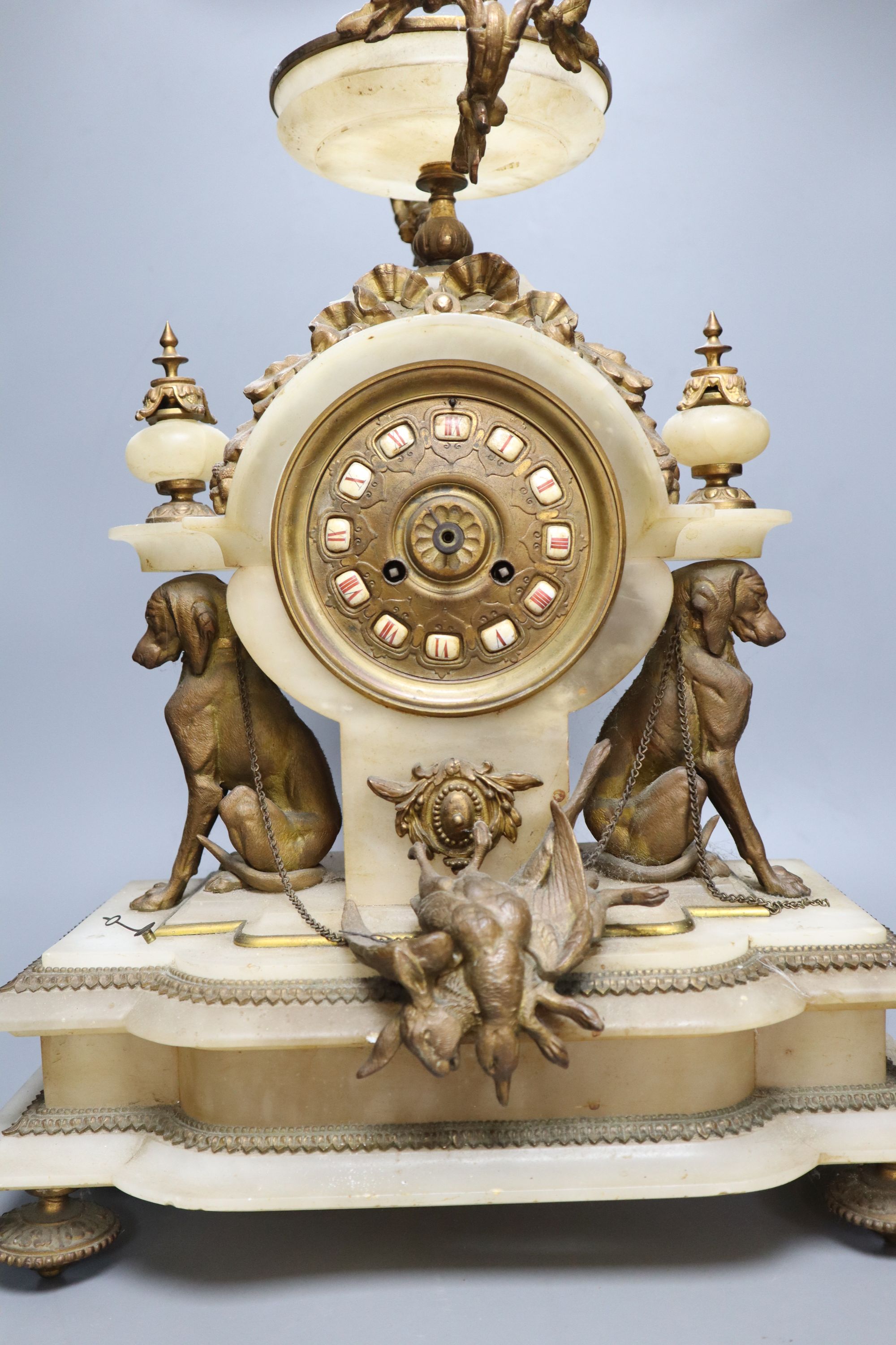 A French gilt metal and alabaster mantel clock, height 49cm - Image 2 of 3