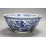 A 19th century Chinese porcelain blue and white 'dragon' bowl, diameter 30cm