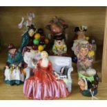 One Royal Doulton balloon seller, three other figurines, plus six character jugs