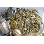 Mixed jewellery including Victorian gilt metal lockets, white metal necklace, Victorian silver