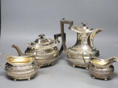 A silver four-piece tea service, London shape, George Nathan & Ridley Hayes, Chester 1907, 1911 &