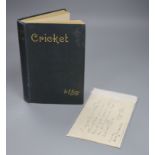 A letter written by W.G. Grace, with a copy of his book Cricket, 1891