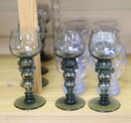 Six glass roemers and other drinking glasses
