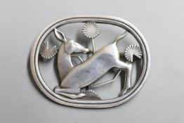 A Georg Jensen 925 'kneeling deer' oval brooch, design no. 256, 43mm, gross 12.2 grams.CONDITION: