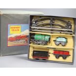 A boxed Hornby MO Goods tinplate train set, post war