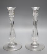 A pair of Victorian glass candlesticks, height 25cm