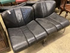 A set of five mid century black leather and chrome banquette chairs, width 65cm, depth 70cm,