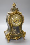 A 19th century French green boulle mantel clock, height 30cm