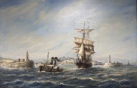 Max Parsons A.R.C.A. (1915-1998), Steam tug and sailing ship leaving Dover Harbour, signed and