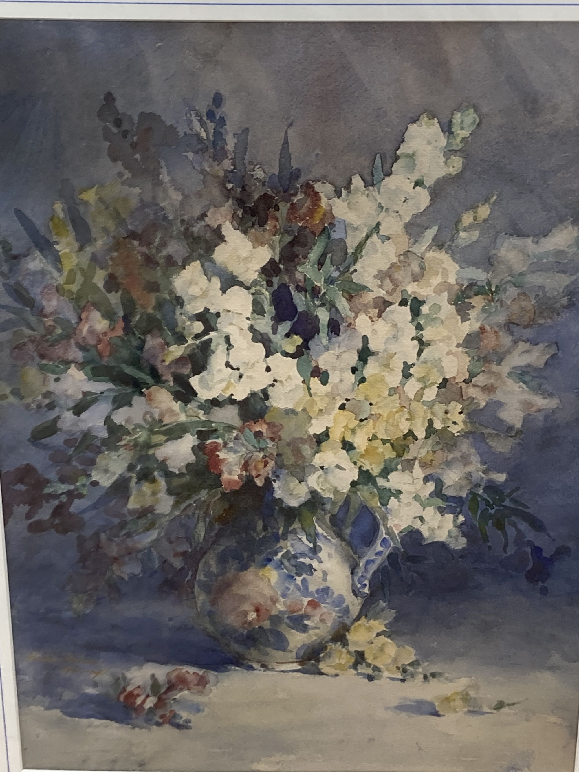 Hubay Maria, watercolour, Still life of flowers in a jug, signed and dated 1913, 54 x 39cm,