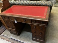 A Victorian mahogany kneehole desk, length 108cm, depth 55cm, height 76cm