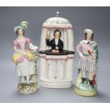 Three Staffordshire figures, one of Charles Spurgeon in the pulpit, height 31cm