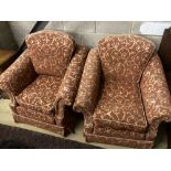 A pair of contemporary upholstered armchairs, width 96cm depth 100cm height 96cm