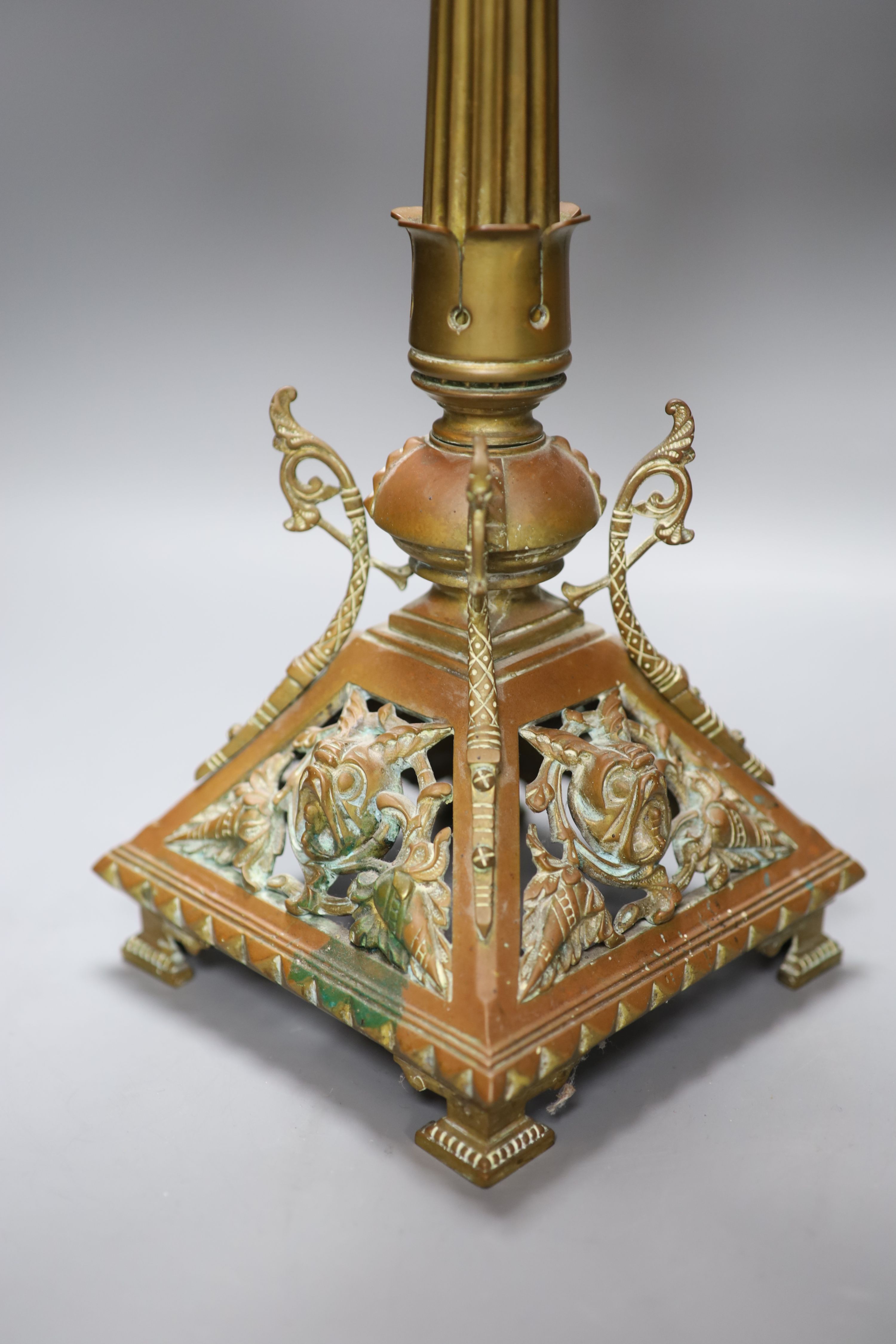 A late 19th century five light gilt bronze candelabrum, in the manner of Dresser, height 57cm - Image 2 of 3