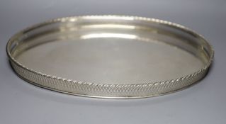 An Italian 800 standard white metal oval tray by Missiaglia, having raised galleried edge with