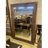 A large rectangular reclaimed wood wall mirror, width 122cm, depth 184cm