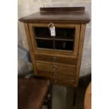 An Edwardian satinwood banded mahogany music cabinet, width 53cm depth 37cm height 108cm