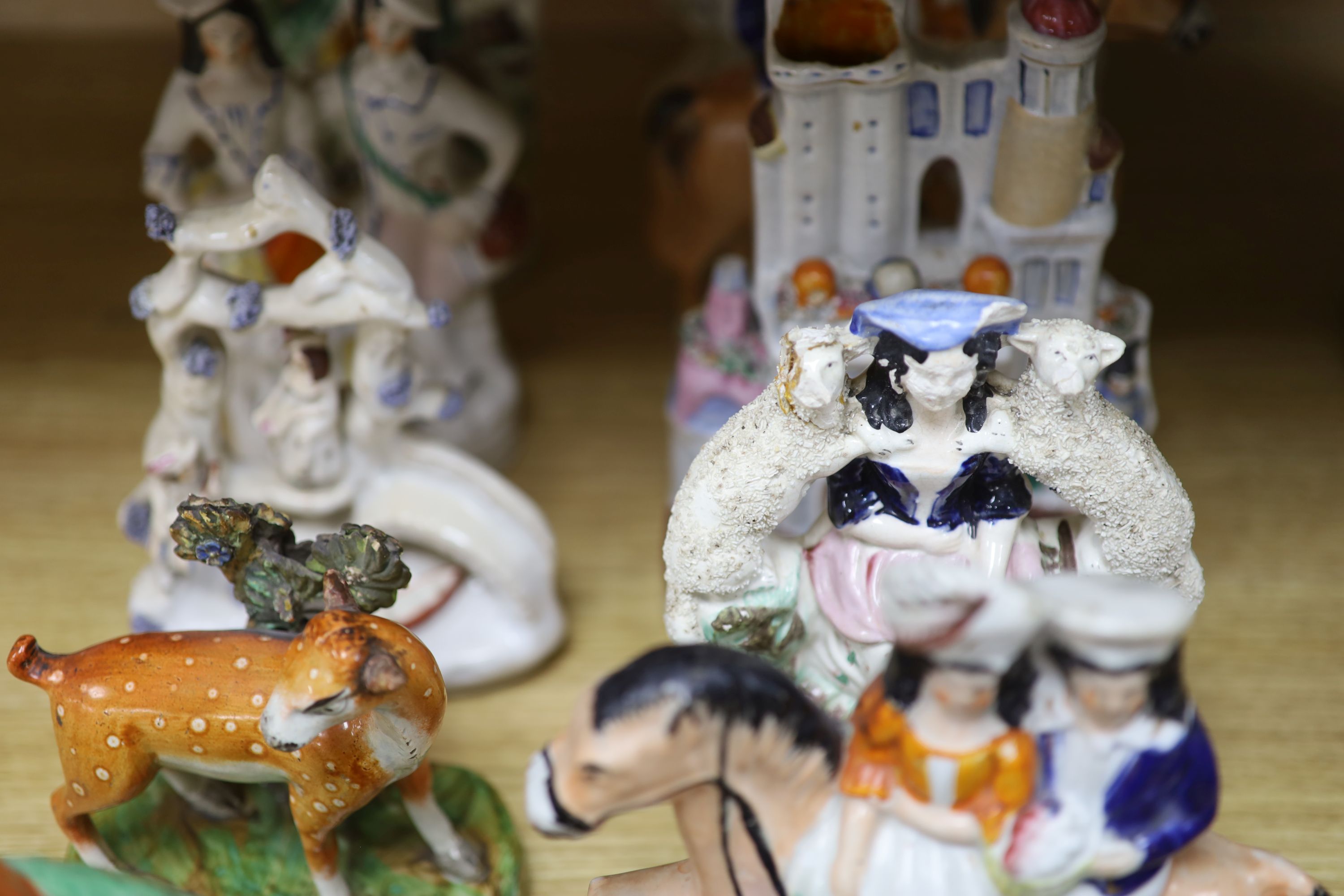 A collection of assorted Staffordshire figures and sundry ceramics including mid 18th century - Image 3 of 8