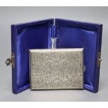 A 20th century Austrian engraved 900 standard white metal cigarette case, 10.3cm, gross 5oz.