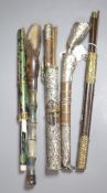 Three South East Asian chop stick sets and knife holders, c.19th and 20th century, a dagger etc