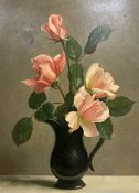 John Bulloch Souter, (1890 - 1972), oil on board, Still life of roses in a pewter jug, signed,