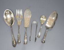 A sterling silver serving slice and a small collection of 800 standard white metal flatware,