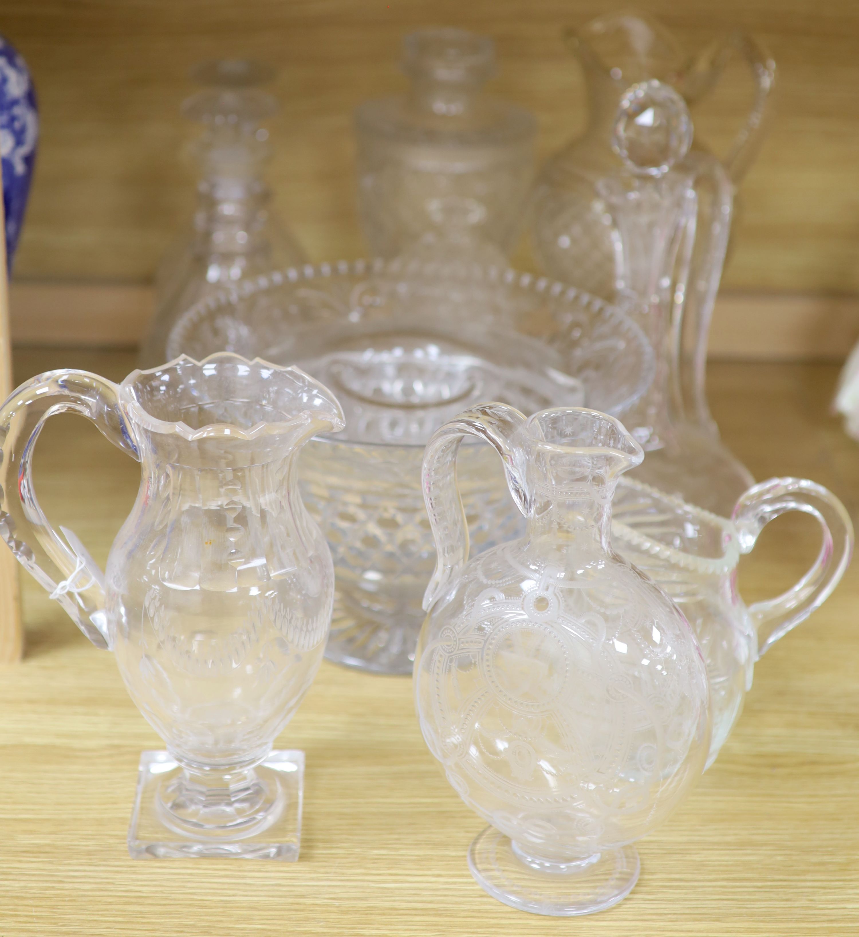 A quantity of assorted antique cut glass