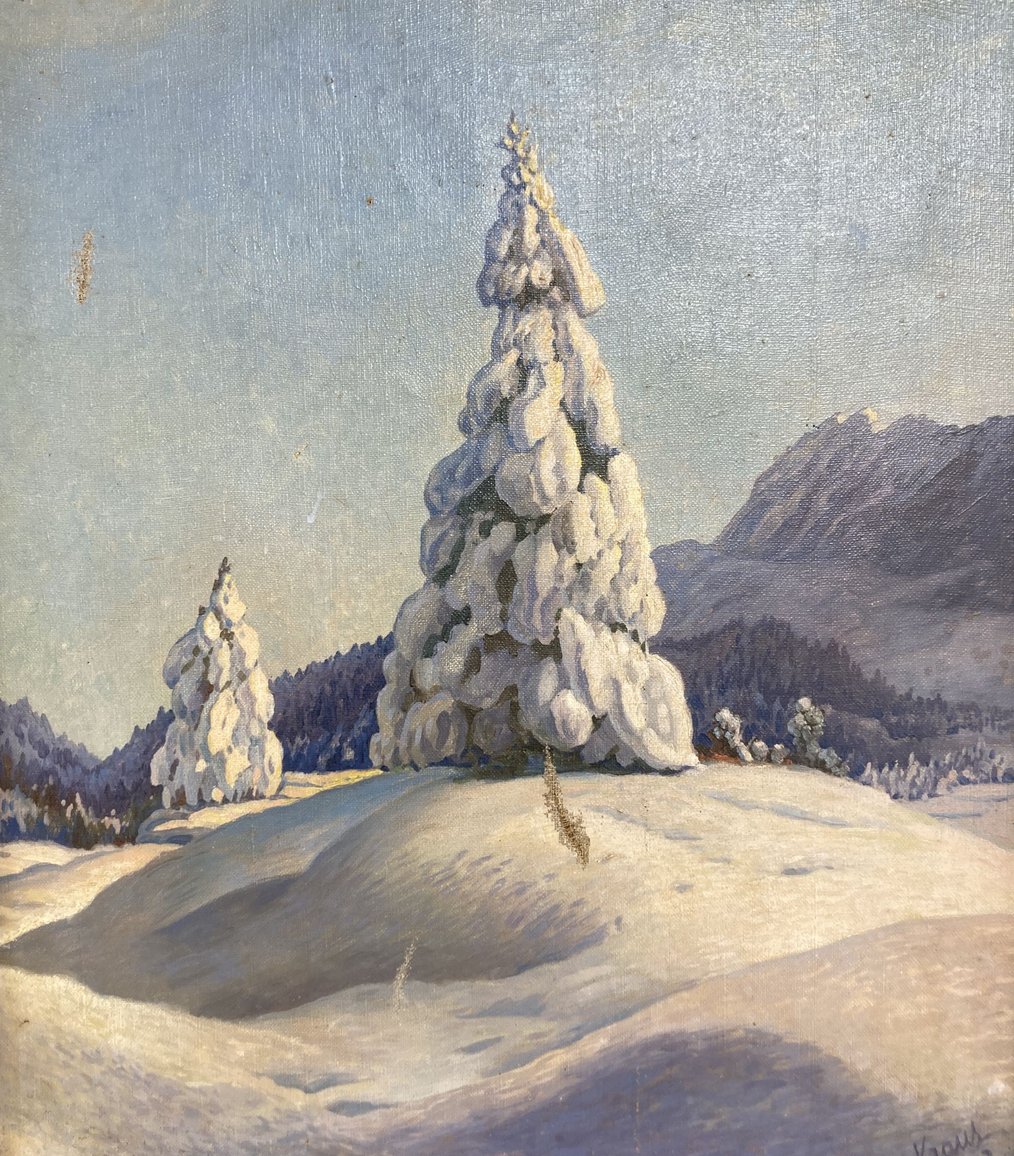 A. Kraus, oil on canvas, Alpine landscape, signed and dated '42, 47 x 41cm
