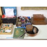 A quantity of mixed collectables to include paper wine labels, toy cars, cloisonne, a book, copper