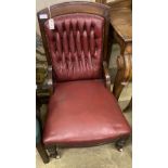 A Victorian mahogany salon chair together with a Regency dining chair