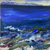 Don McNeil, acrylic on canvas, Jura from the Isthmus October '02, signed and inscribed verso, 60 x