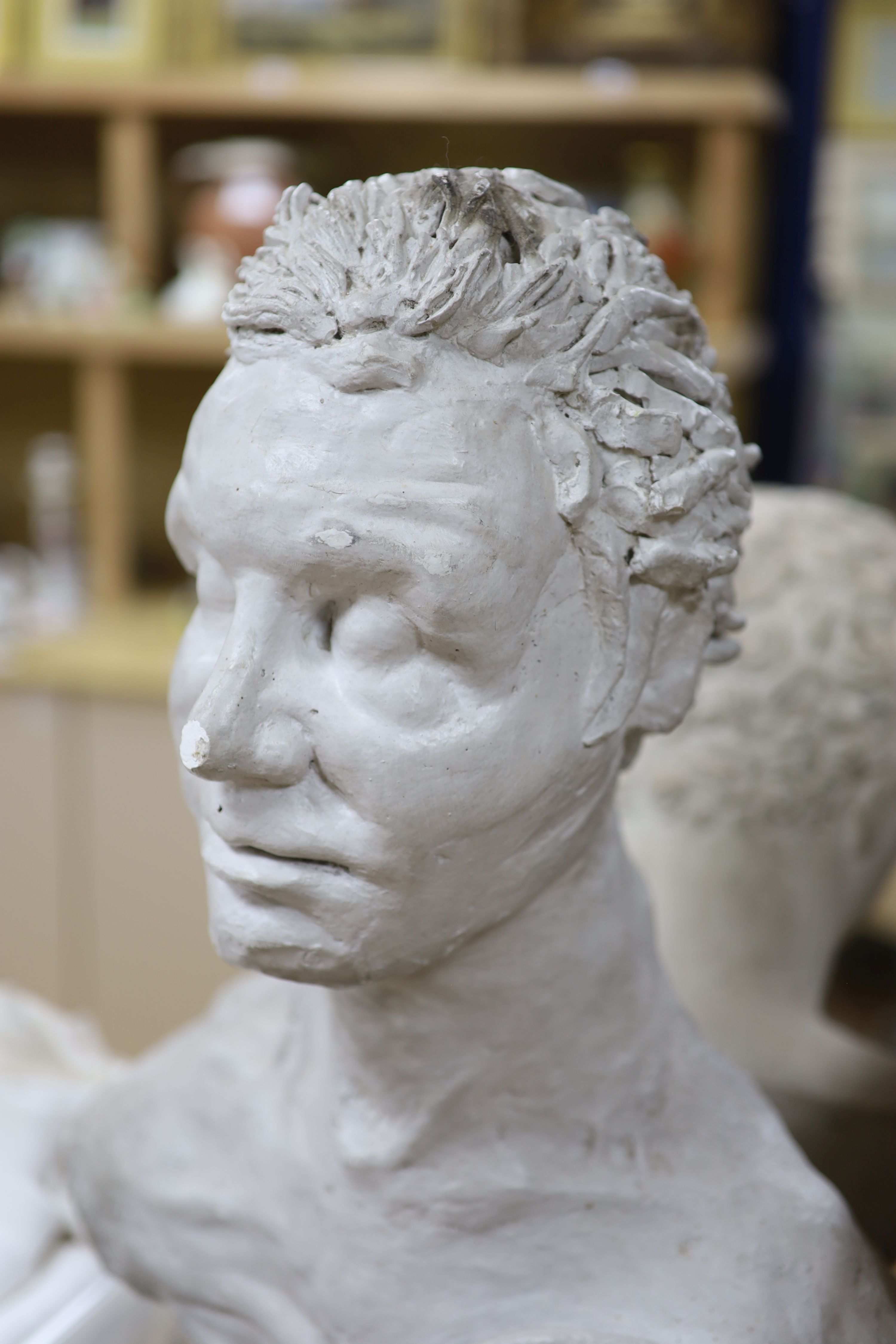 A theatrical plaster bust of a gentleman, height 70cm - Image 2 of 2