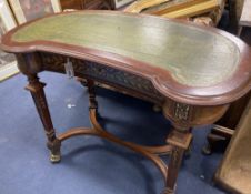 A late 19th century Dutch mahogany and floral marquetry kidney topped writing table, width 98cm,