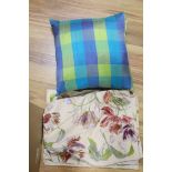 Three silk check cushions and four Laura Ashley floral embroidered cushion covers