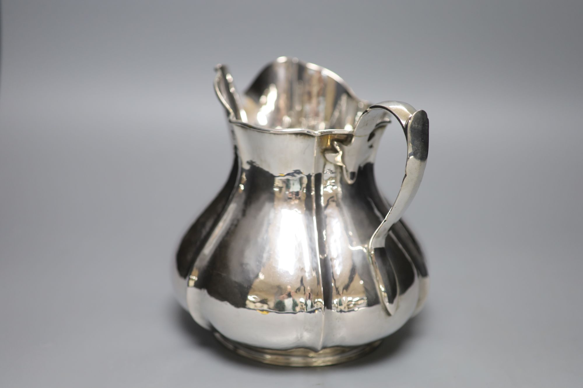 An Italian 800 standard white metal jug, of lobed bellied form, approx 21oz - Image 2 of 3