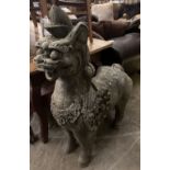 A carved wood statue of dog of fo, width 80cm, height 112cm