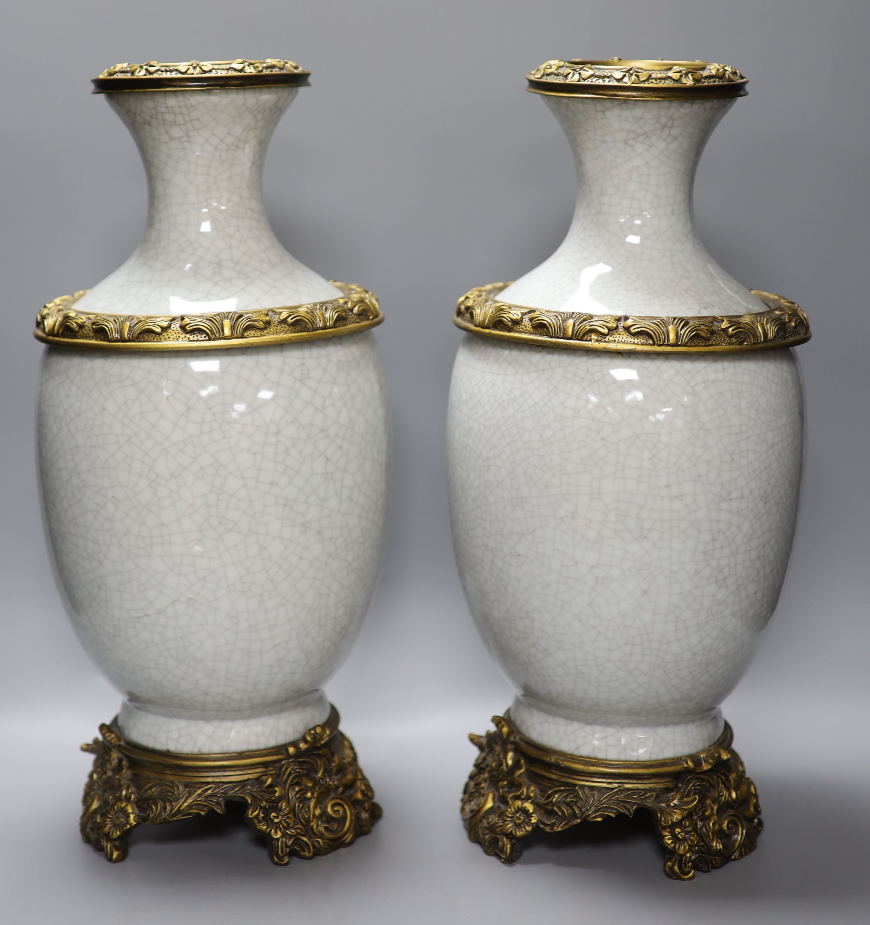A pair of Chinese crackleglaze vases and a blue and white vase and cover, height 43cm - Image 4 of 6