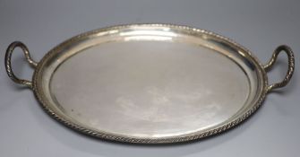 An Italian 800 standard white metal two-handled tray, with ropetwist edges, 20oz; L 50cm