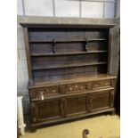 A George III oak and pine dresser, width 188cm depth 50cm height 204cm