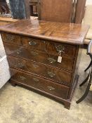 An early 18th century walnut six drawer chest, width 96cm, depth 53cm, height 95cm