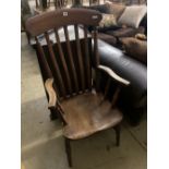 A Victorian elm and beech lathe-back Windsor armchair, width 58cm depth 50cm height 115cm