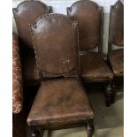 A set of four 1920's oak and tan leather dining chairs, height 109cm