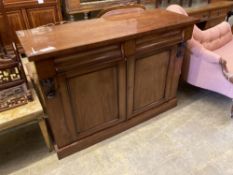 A Victorian mahogany sideboard, length 121cm, depth 46cm, height 86cm